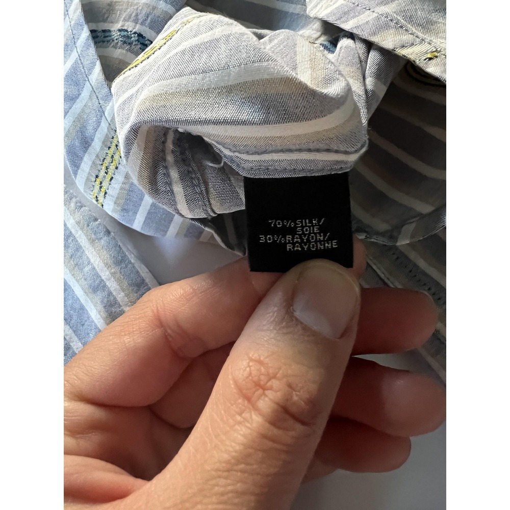 Jhane Barnes Shirt Mens Medium Gray Blue Striped Long Sleeve Silk Button‎ Up - Picture 10 of 16